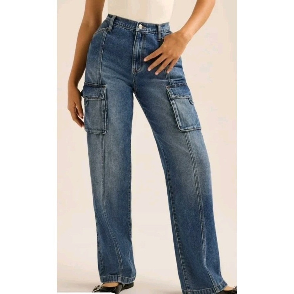 Scoop Womens Wide Leg Cargo Jeans Size 2 Low Rise Blue Lite Wash Relaxed Fit